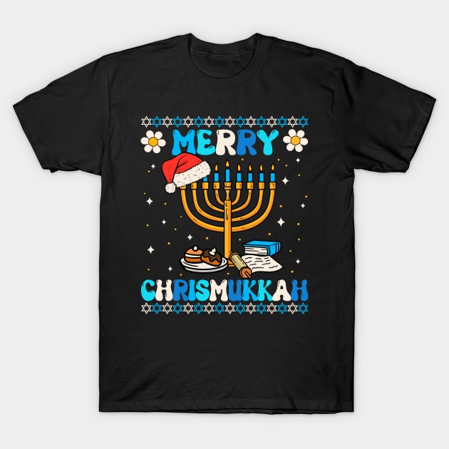 Merry Chrismukkah Groovy Ugly Xmas Funny Hanukkah Christmas T-Shirt by ArifLeleu